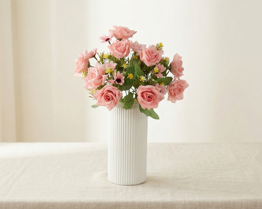 Dekorly Artificial Rose Flower Arrangement 40 cm | Faux Flowers with Decorative Vase for Home Décor, Living Room, Bedroom & Office