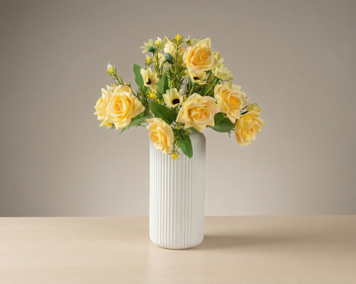 Dekorly Artificial Rose Flower Arrangement 40 cm | Faux Flowers with Decorative Vase for Home Décor, Living Room, Bedroom & Office