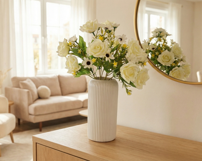 Dekorly Artificial Rose Flower Arrangement 40 cm | Faux Flowers with Decorative Vase for Home Décor, Living Room, Bedroom & Office