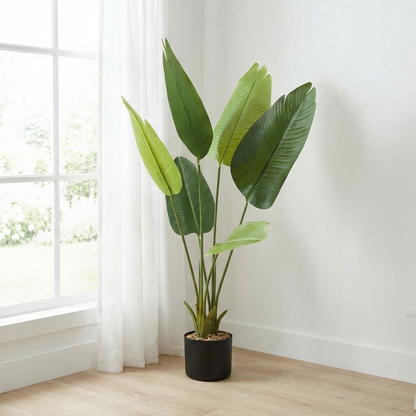 Dekorly 1 Pc 3'5 ft Artificial Banana Leaf Plant with Pot for Home Decor| Balcony | Garden| Bedroom| Living Room| Wedding Decoration (6 Leaves)