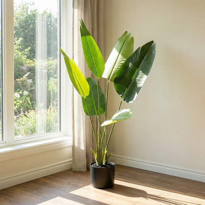 Dekorly 1 Pc 3'5 ft Artificial Banana Leaf Plant with Pot for Home Decor| Balcony | Garden| Bedroom| Living Room| Wedding Decoration (6 Leaves)