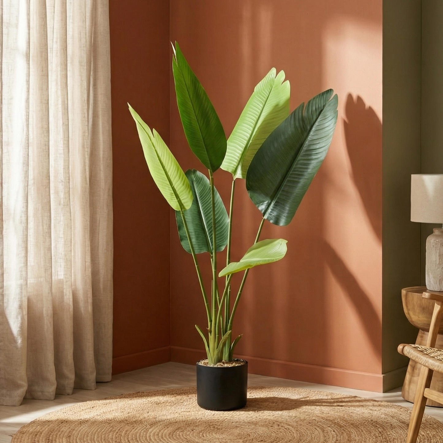 Dekorly 1 Pc 3'5 ft Artificial Banana Leaf Plant with Pot for Home Decor| Balcony | Garden| Bedroom| Living Room| Wedding Decoration (6 Leaves)