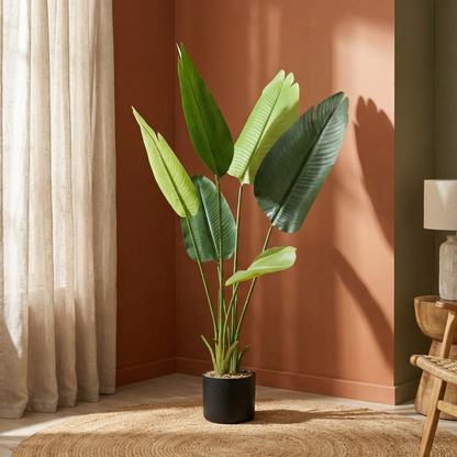 Dekorly 1 Pc 3'5 ft Artificial Banana Leaf Plant with Pot for Home Decor| Balcony | Garden| Bedroom| Living Room| Wedding Decoration (6 Leaves)