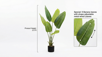 Dekorly 1 Pc 3'5 ft Artificial Banana Leaf Plant with Pot for Home Decor| Balcony | Garden| Bedroom| Living Room| Wedding Decoration (6 Leaves)