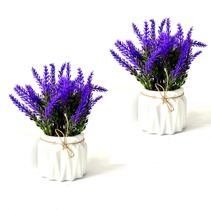 Dekorly Artificial Lavender Plant in White Pot, 18cm – Realistic Faux Flower Arrangement for Home & Office Décor.