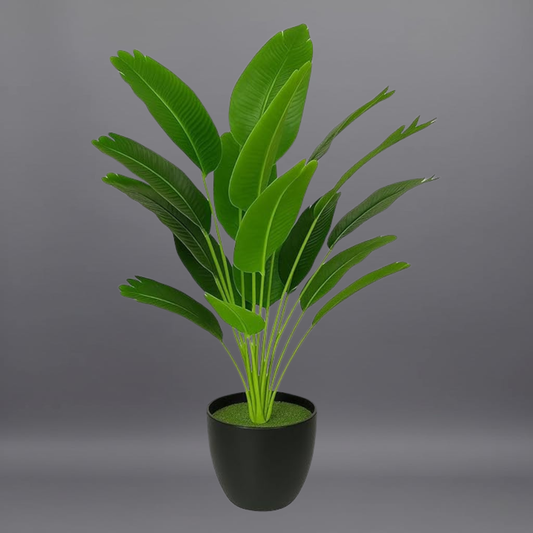 Dekorly Plastic Artificial Banana Plants Leaves Faux Turtle Leaf Fake Monstera Tropical Large Tree Outdoor Leaf Decorations | 18 Leaves | 26Inch (Black Pot | Only One)