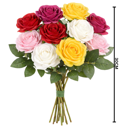 Dekorly 10pcs Fake Roses Artificial Silk Flowers Faux Rose Flower Long Stems Bouquet for Arrangement Wedding Centerpiece Party Home Kitchen Decor