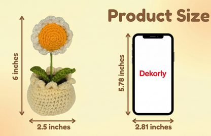 Dekorly Handmade Crochet White Daisy Flower Pot Décor – Yarn Floral Tabletop Showpiece for Home, Office & Gift Use (6 Inch Height)