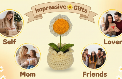 Dekorly Handmade Crochet White Daisy Flower Pot Décor – Yarn Floral Tabletop Showpiece for Home, Office & Gift Use (6 Inch Height)