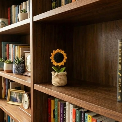 Dekorly Handmade Crochet Sunflower Pot Décor – Yarn Floral Tabletop Showpiece for Home, Office & Gift Use (6 Inch Height)