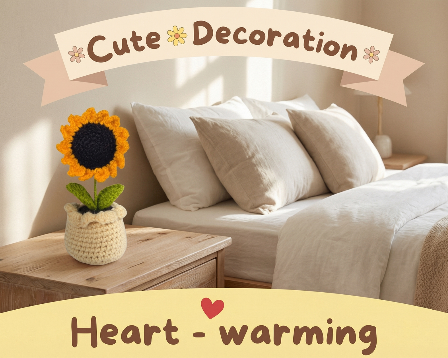 Dekorly Handmade Crochet Sunflower Pot Décor – Yarn Floral Tabletop Showpiece for Home, Office & Gift Use (6 Inch Height)