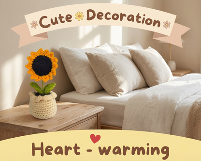 Dekorly Handmade Crochet Sunflower Pot Décor – Yarn Floral Tabletop Showpiece for Home, Office & Gift Use (6 Inch Height)