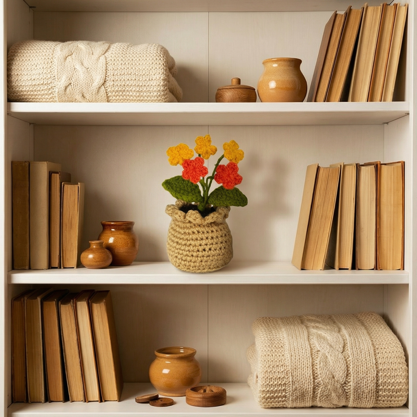 Dekorly Handmade Crochet Flower Pot Décor – Decorative Yarn Flower Arrangement for Home, Office & Gift Use (6 Inch Height)