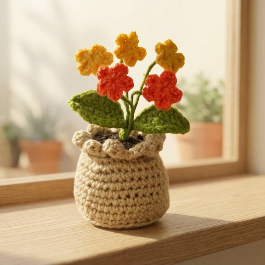 Dekorly Handmade Crochet Flower Pot Décor – Decorative Yarn Flower Arrangement for Home, Office & Gift Use (6 Inch Height)