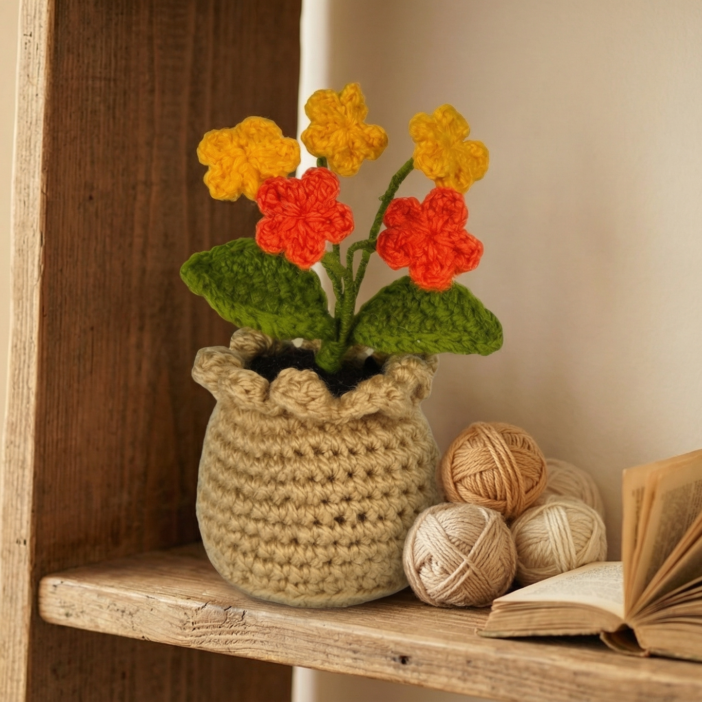 Dekorly Handmade Crochet Flower Pot Décor – Decorative Yarn Flower Arrangement for Home, Office & Gift Use (6 Inch Height)