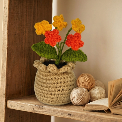 Dekorly Handmade Crochet Flower Pot Décor – Decorative Yarn Flower Arrangement for Home, Office & Gift Use (6 Inch Height)