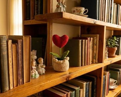 Dekorly Crochet Heart Flower Décor – Handcrafted Yarn Love Pot for Home Decoration & Valentine Gifting (6 Inches Tall)