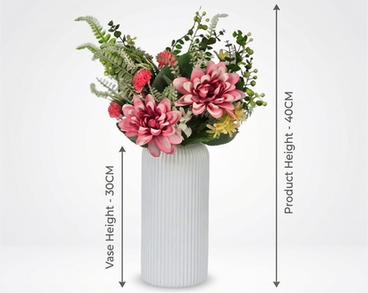 Dekorly Artificial Chrysanthemum Flower Plant – 40 cm Realistic Faux Floral Arrangement with White Plastic Pot for Home, Living Room & Office Table Decor, Elegant Gift Item