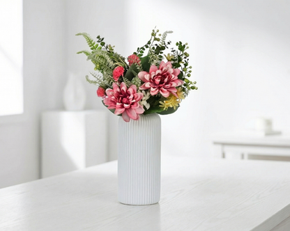 Dekorly Artificial Chrysanthemum Flower Plant – 40 cm Realistic Faux Floral Arrangement with White Plastic Pot for Home, Living Room & Office Table Decor, Elegant Gift Item