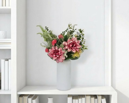 Dekorly Artificial Chrysanthemum Flower Plant – 40 cm Realistic Faux Floral Arrangement with White Plastic Pot for Home, Living Room & Office Table Decor, Elegant Gift Item