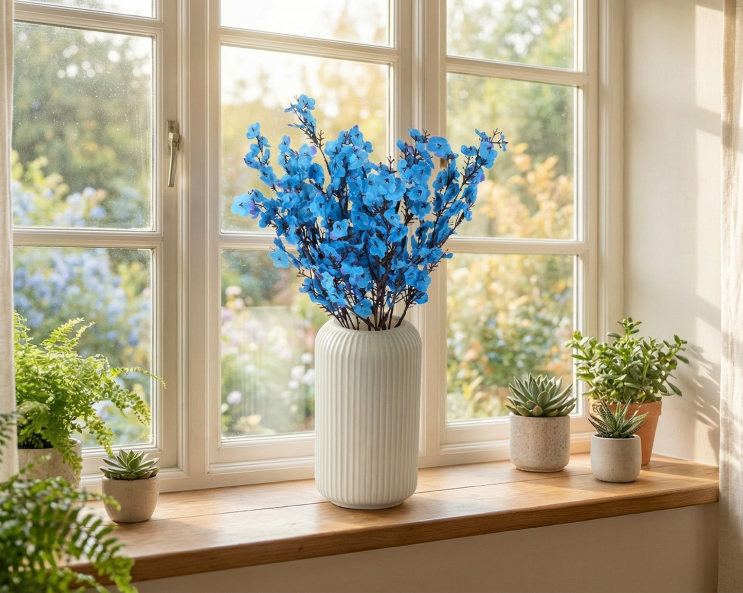 Dekorly Artificial Baby’s Breath Gypsophila Flower Plant – 40 cm Realistic Faux Floral Arrangement with White Plastic Pot for Home, Living Room & Office Table Decor, Elegant Gift Item