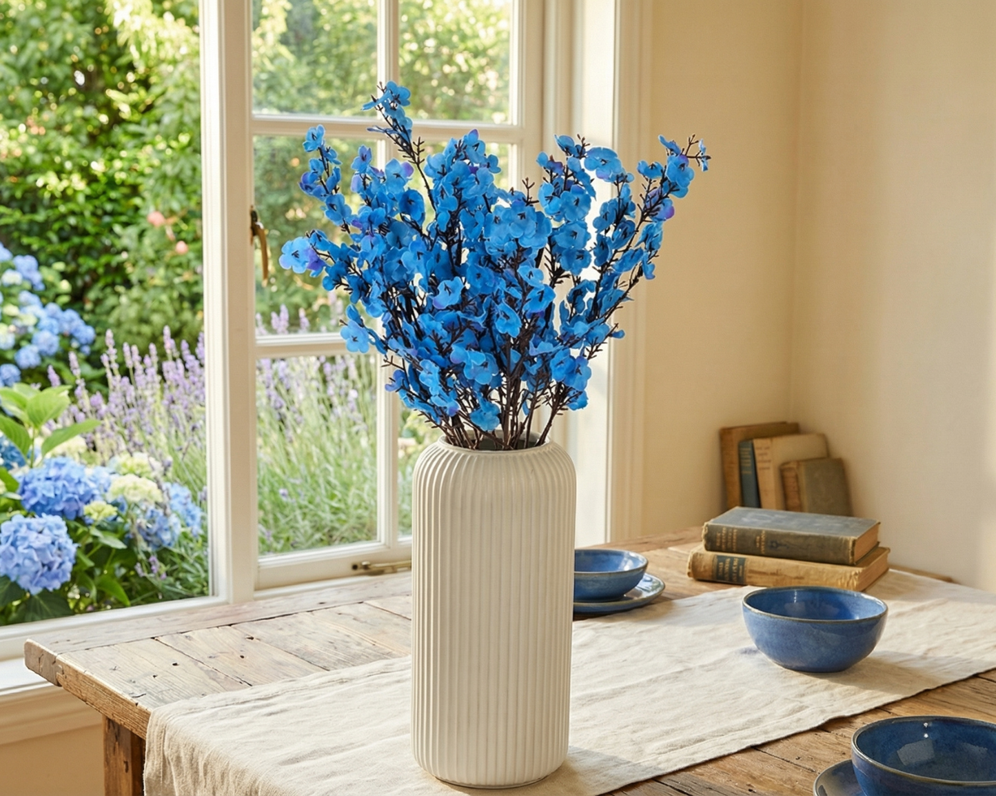 Dekorly Artificial Baby’s Breath Gypsophila Flower Plant – 40 cm Realistic Faux Floral Arrangement with White Plastic Pot for Home, Living Room & Office Table Decor, Elegant Gift Item