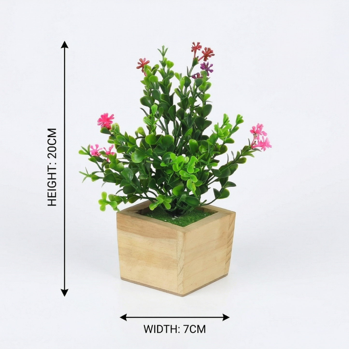 Dekorly Artificial Green Plants Pack of 4 with Wooden Pots | 20 cm Decorative Indoor Tabletop & Shelf Plants for Home, Office & Living Room