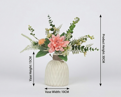Dekorly Artificial Chrysanthemum Flower Arrangement with Textured Ceramic Vase | 30 cm Tall | Realistic Decorative Floral for Home, Office, Table & Shelf Décor (Free Vase)