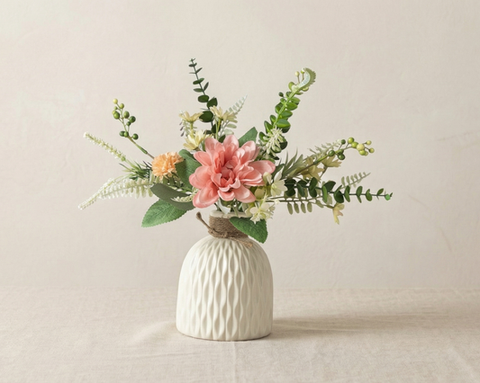 Dekorly Artificial Chrysanthemum Flower Arrangement with Textured Ceramic Vase | 30 cm Tall | Realistic Decorative Floral for Home, Office, Table & Shelf Décor (Free Vase)