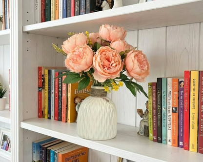 Dekorly Artificial Peony Flower Arrangement with WhiteVase | Premium Faux Floral Tabletop Decor for Home, Office & Living Room | 30 cm