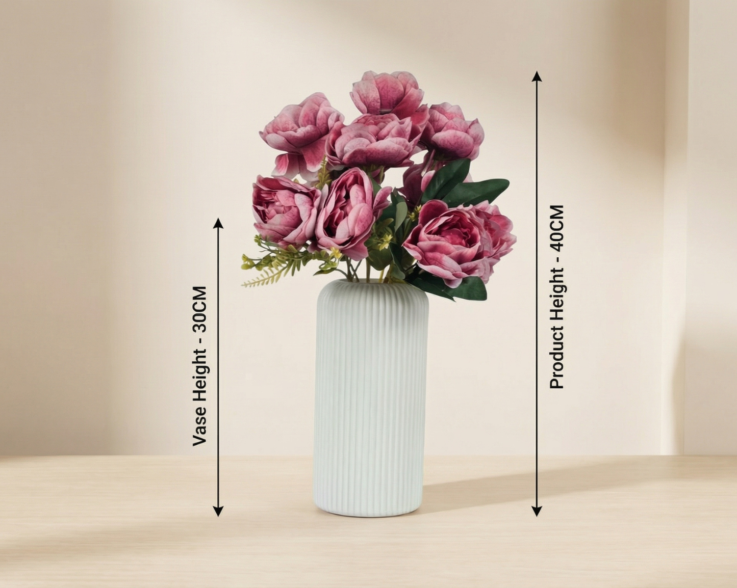 Dekorly Artificial Peony Flower Vase | Elegant Faux Floral Arrangement for Home Decor, Office Desk & Center Table | 40 cm