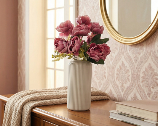 Dekorly Artificial Peony Flower Vase | Elegant Faux Floral Arrangement for Home Decor, Office Desk & Center Table | 40 cm