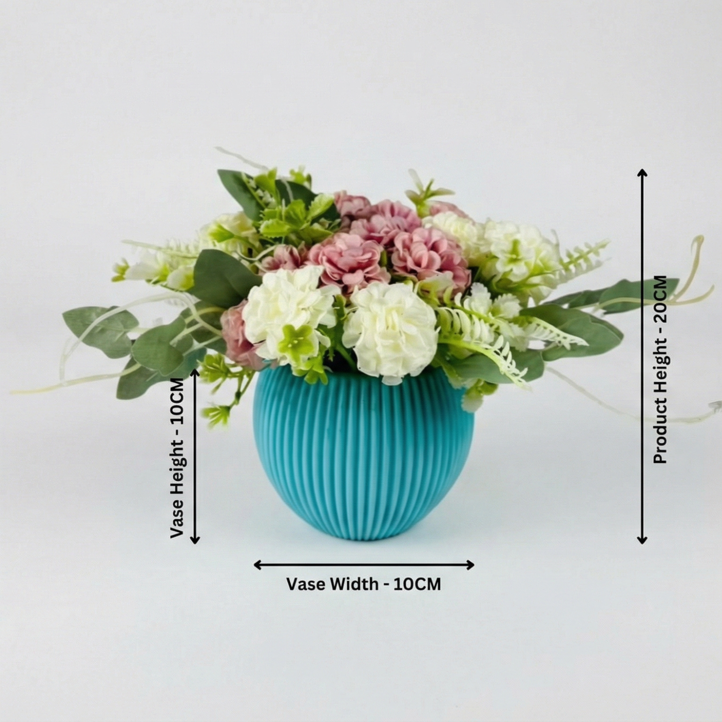 Dekorly Artificial Hydrangea Flowers | Premium Faux Flower Bunch for Home, Office & Table Décor | Realistic Look | 20 cm Height | Free Vase
