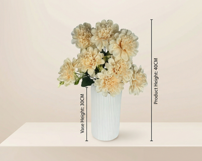 Dekorly Artificial Dahlia Flowers | Premium Faux Flower Bunch for Home & Office Decoration | Realistic Look | Elegant Table & Floor Décor | 40 cm Height | Free Vase