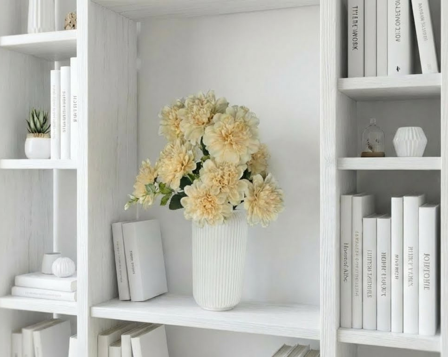 Dekorly Artificial Dahlia Flowers | Premium Faux Flower Bunch for Home & Office Decoration | Realistic Look | Elegant Table & Floor Décor | 40 cm Height | Free Vase