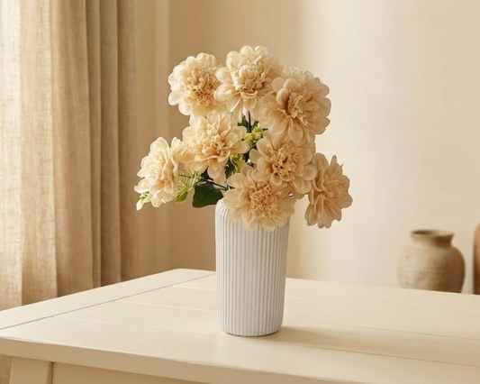 Dekorly Artificial Dahlia Flowers | Premium Faux Flower Bunch for Home & Office Decoration | Realistic Look | Elegant Table & Floor Décor | 40 cm Height | Free Vase