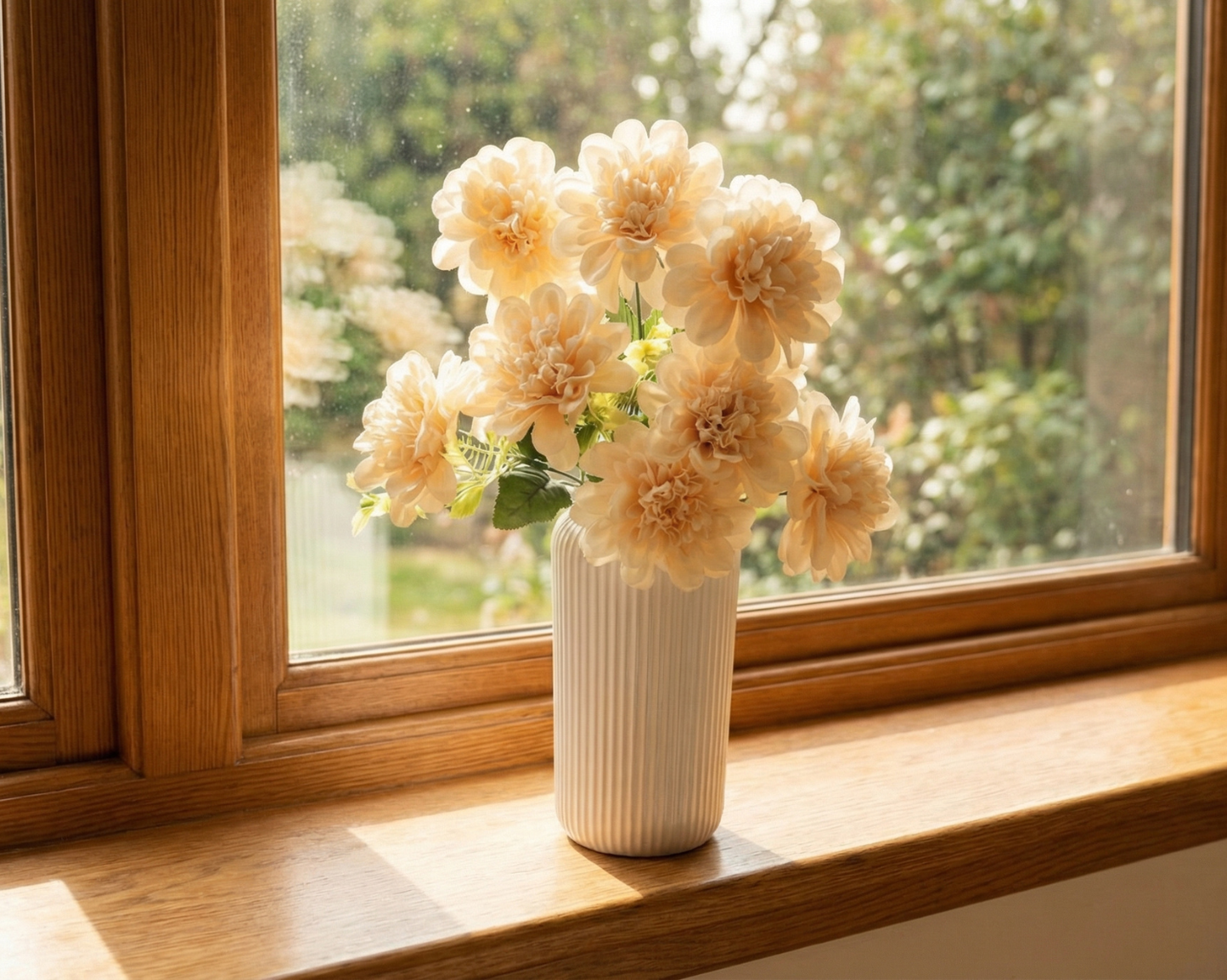 Dekorly Artificial Dahlia Flowers | Premium Faux Flower Bunch for Home & Office Decoration | Realistic Look | Elegant Table & Floor Décor | 40 cm Height | Free Vase