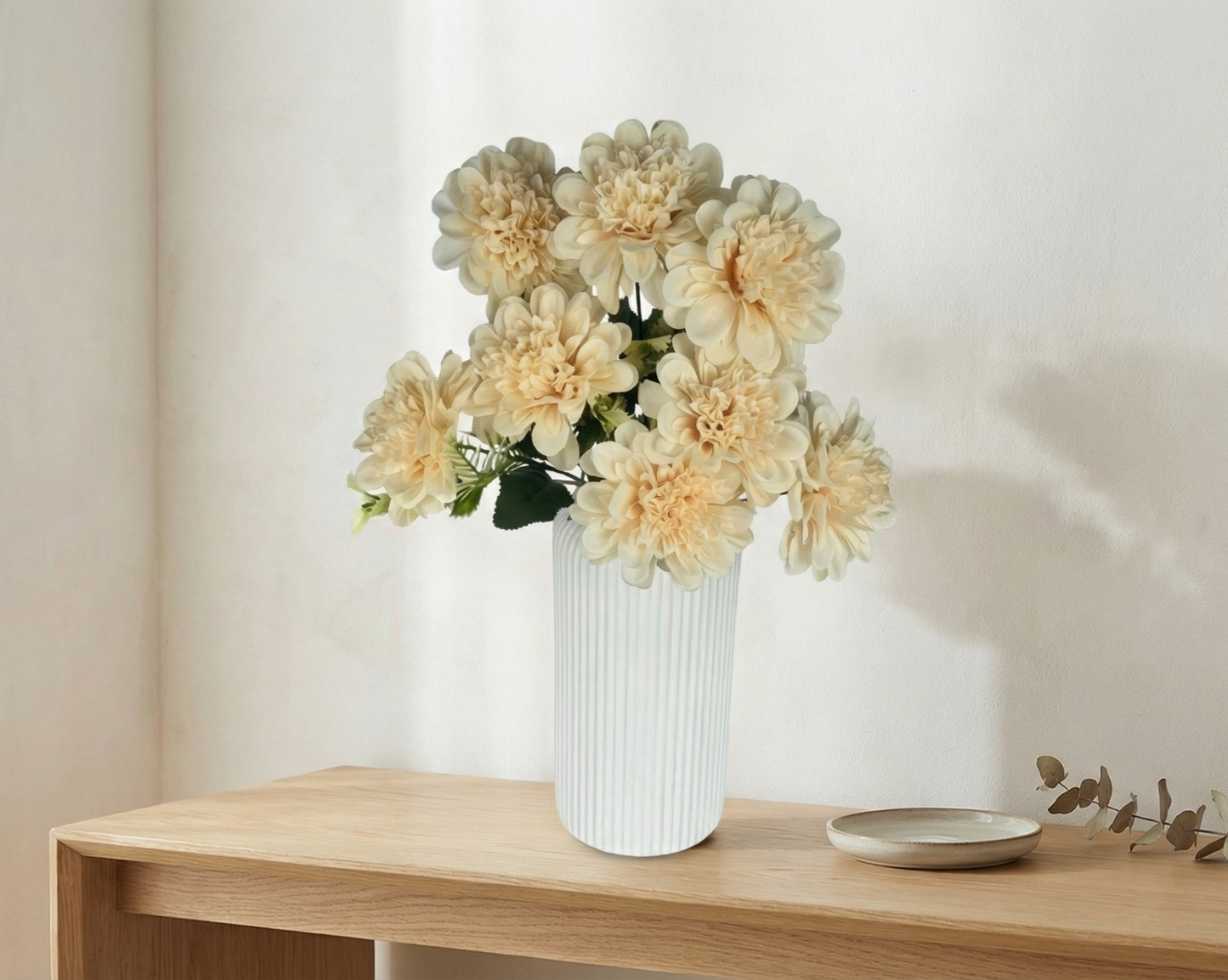 Dekorly Artificial Dahlia Flowers | Premium Faux Flower Bunch for Home & Office Decoration | Realistic Look | Elegant Table & Floor Décor | 40 cm Height | Free Vase