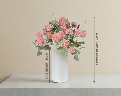Dekorly Artificial Carnation Flower Arrangement for Home Décor | Premium Floral Bunch in Vase | Table, Shelf & Living Room Decoration | 40 cm