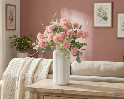 Dekorly Artificial Carnation Flower Arrangement for Home Décor | Premium Floral Bunch in Vase | Table, Shelf & Living Room Decoration | 40 cm