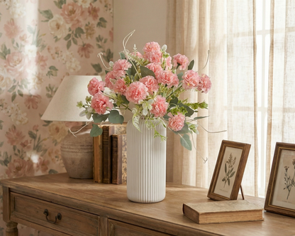 Dekorly Artificial Carnation Flower Arrangement for Home Décor | Premium Floral Bunch in Vase | Table, Shelf & Living Room Decoration | 40 cm