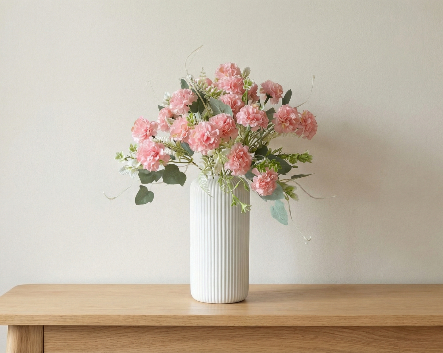 Dekorly Artificial Carnation Flower Arrangement for Home Décor | Premium Floral Bunch in Vase | Table, Shelf & Living Room Decoration | 40 cm