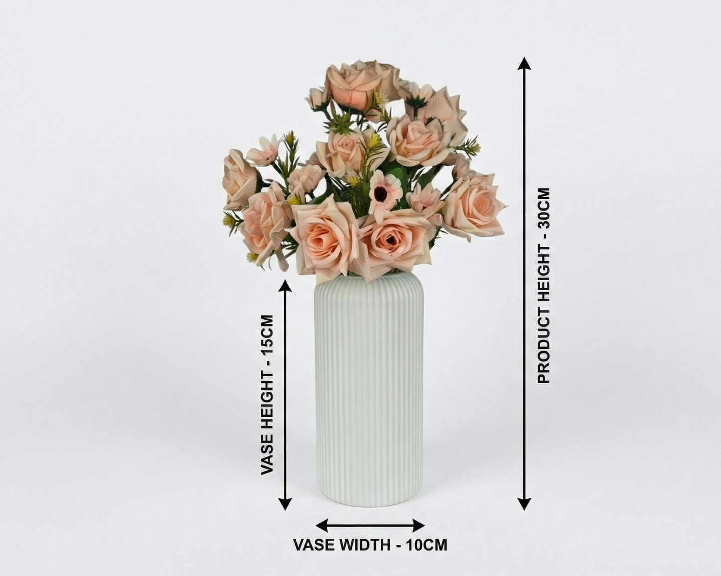 Dekorly Artificial Rose Flower Arrangement 40 cm | Faux Flowers with Decorative Vase for Home Décor, Living Room, Bedroom & Office