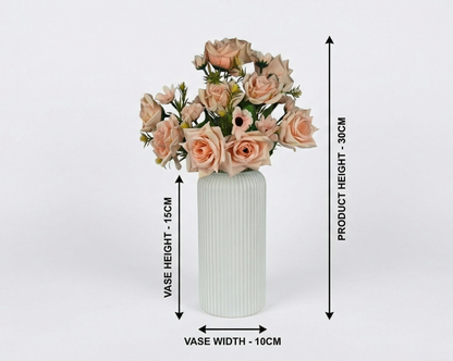 Dekorly Artificial Rose Flower Arrangement 40 cm | Faux Flowers with Decorative Vase for Home Décor, Living Room, Bedroom & Office