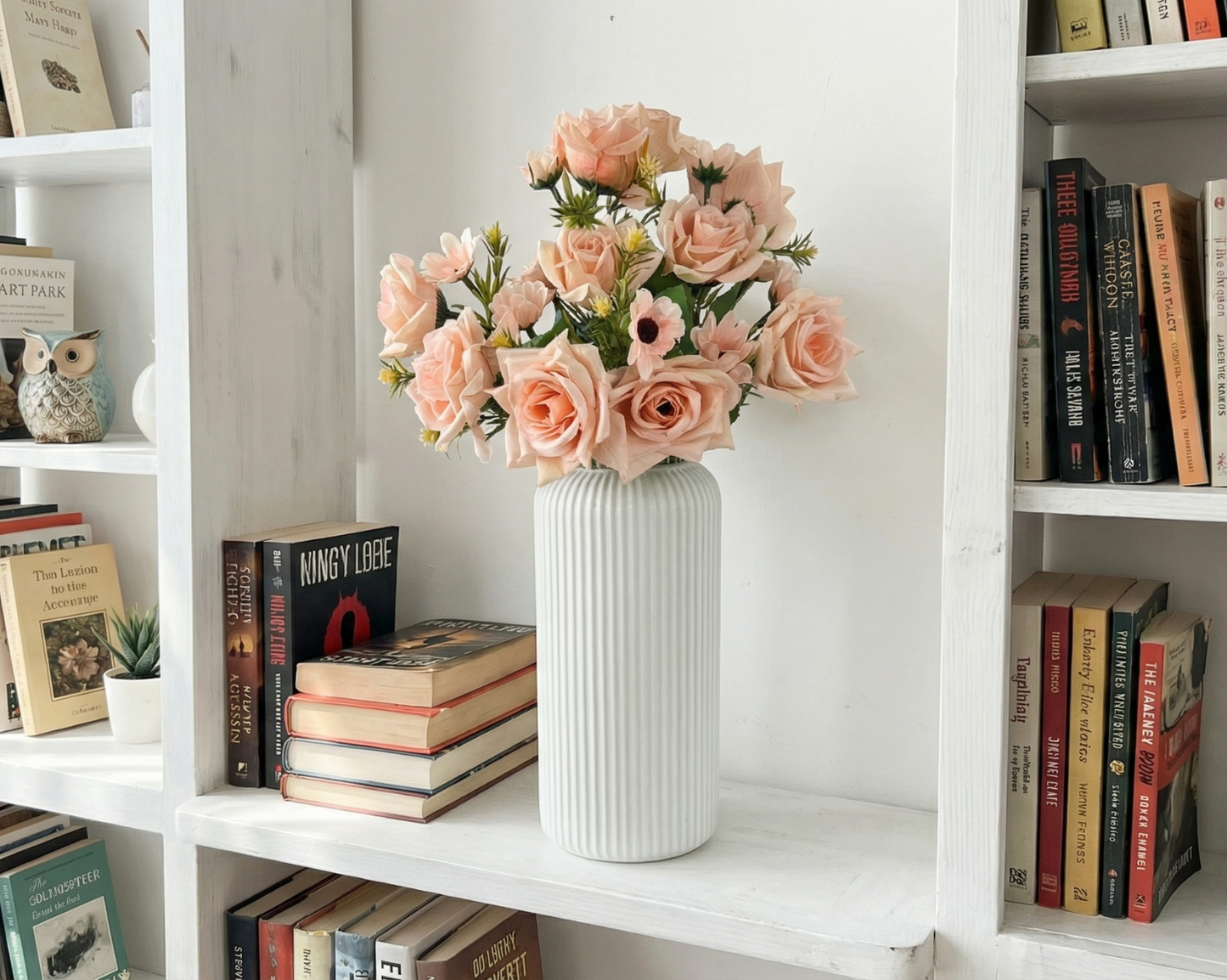 Dekorly Artificial Rose Flower Arrangement 40 cm | Faux Flowers with Decorative Vase for Home Décor, Living Room, Bedroom & Office