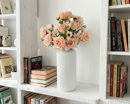 Dekorly Artificial Rose Flower Arrangement 40 cm | Faux Flowers with Decorative Vase for Home Décor, Living Room, Bedroom & Office