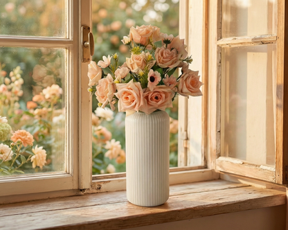 Dekorly Artificial Rose Flower Arrangement 40 cm | Faux Flowers with Decorative Vase for Home Décor, Living Room, Bedroom & Office