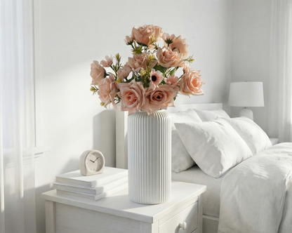 Dekorly Artificial Rose Flower Arrangement 40 cm | Faux Flowers with Decorative Vase for Home Décor, Living Room, Bedroom & Office