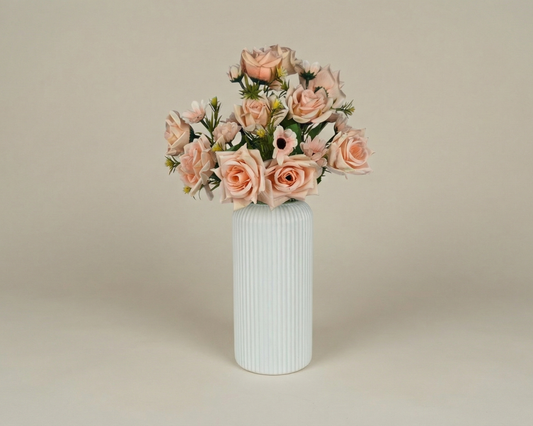 Dekorly Artificial Rose Flower Arrangement 40 cm | Faux Flowers with Decorative Vase for Home Décor, Living Room, Bedroom & Office