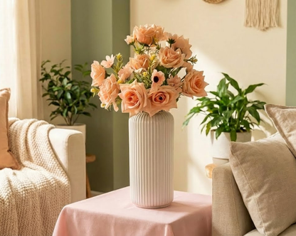Dekorly Artificial Rose Flower Arrangement 40 cm | Faux Flowers with Decorative Vase for Home Décor, Living Room, Bedroom & Office